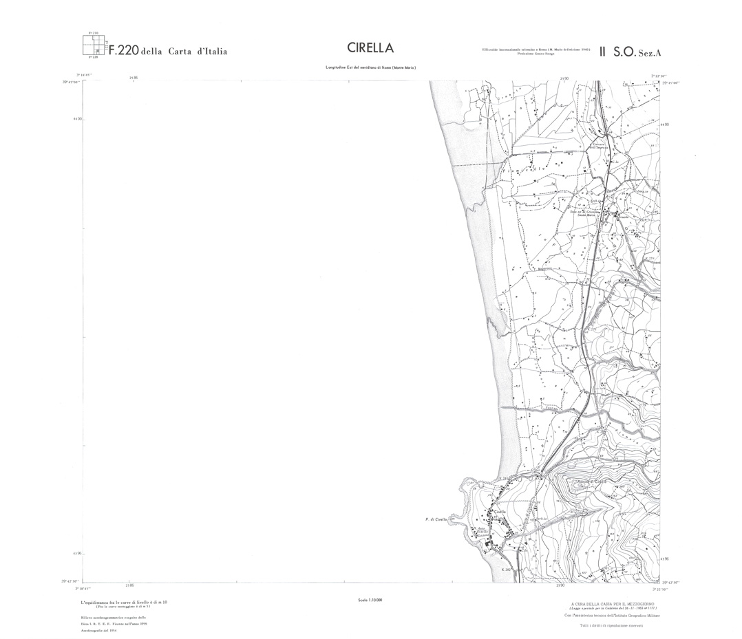 (N:36210) CALABRIA  FOGLIO 220 II SO SEZ A  CIRELLA (SE009031) Carte e stampe antiche: riproduzione a colori su carta (formato A1)