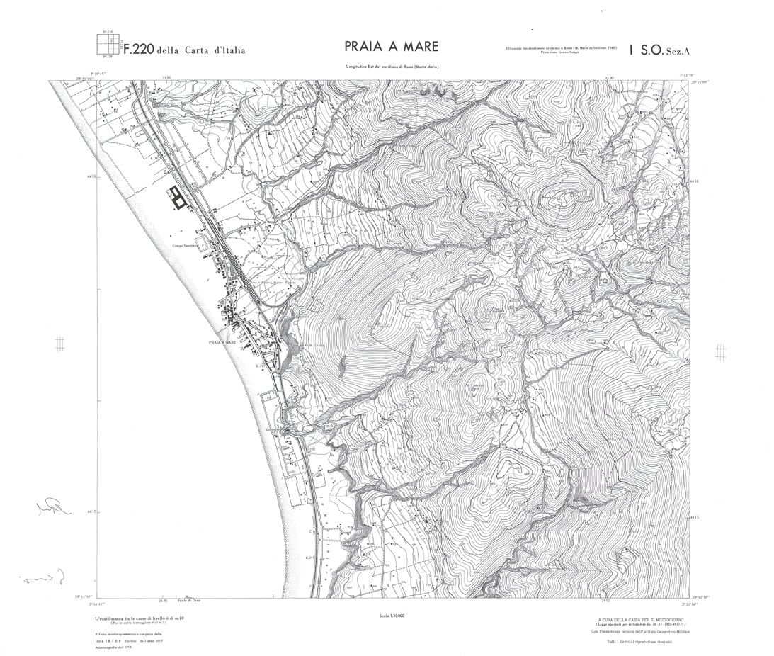 (N:36225) CALABRIA  FOGLIO 220 I SO SEZ A PRAIA A MARE (SE009045) Carte e stampe antiche: riproduzione a colori su carta (formato A1)