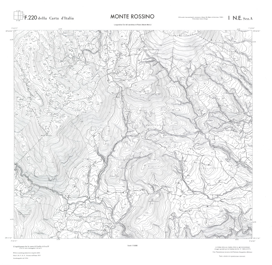 (N:36234) CALABRIA  FOGLIO 220 I NE SEZ A MONTE ROSSINO (SE009053) Carte e stampe antiche: riproduzione a colori su carta (formato A1)