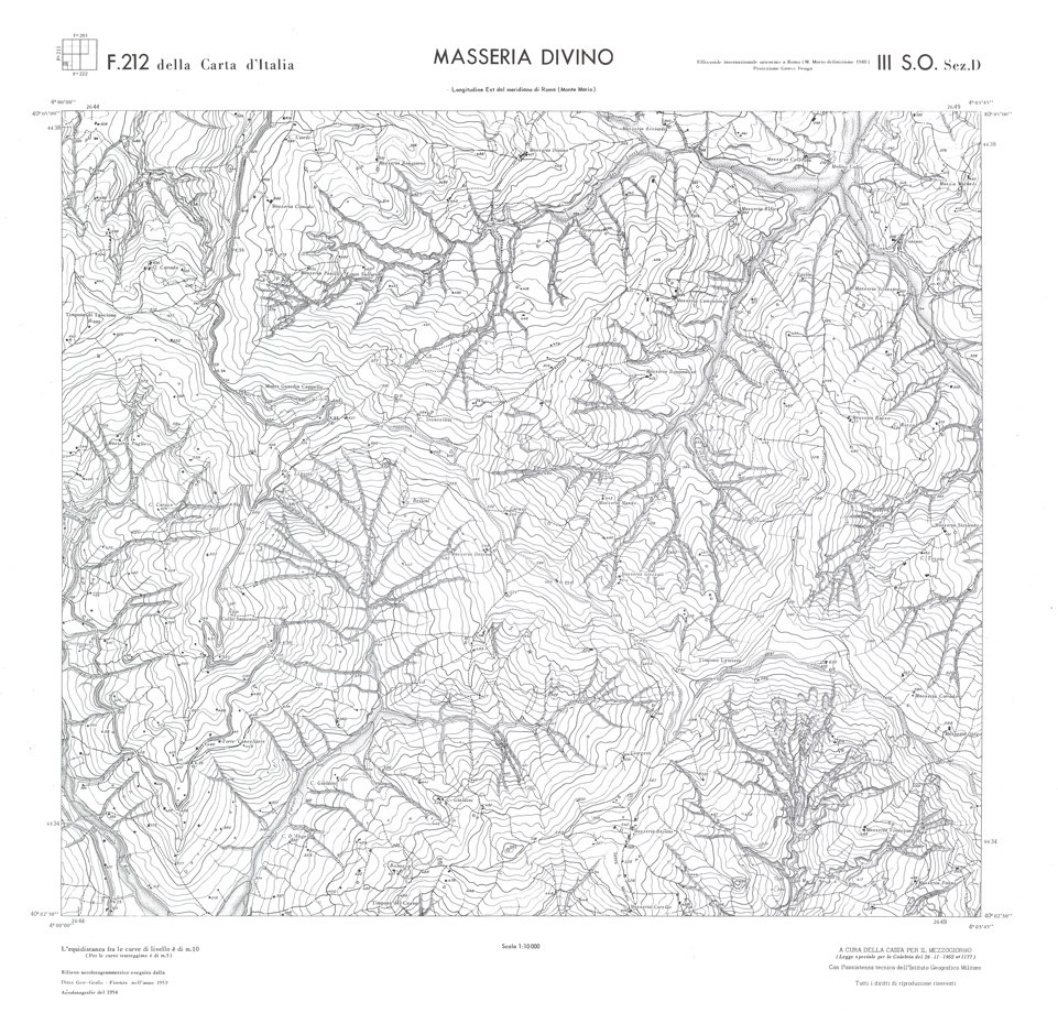 (N:36242) CALABRIA  FOGLIO 212 III SO SEZ D MASSERIA DIVINO (SE009060) Carte e stampe antiche: riproduzione a colori su carta (formato A1)
