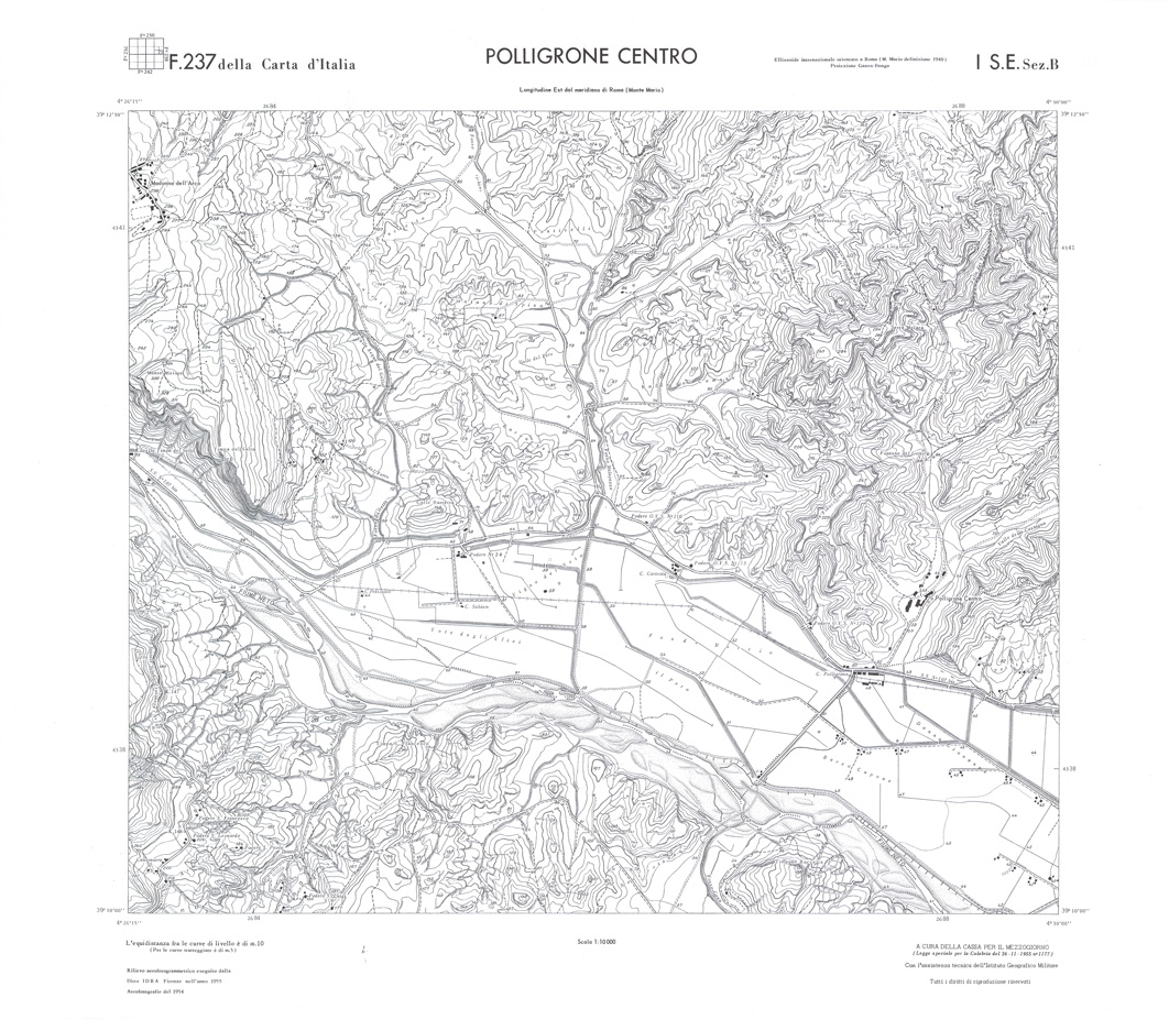(N:36255) CALABRIA  FOGLIO 237 I SE SEZ B POLLIGRONE CENTRO (SE009072) Carte e stampe antiche: riproduzione a colori su carta (formato A1)