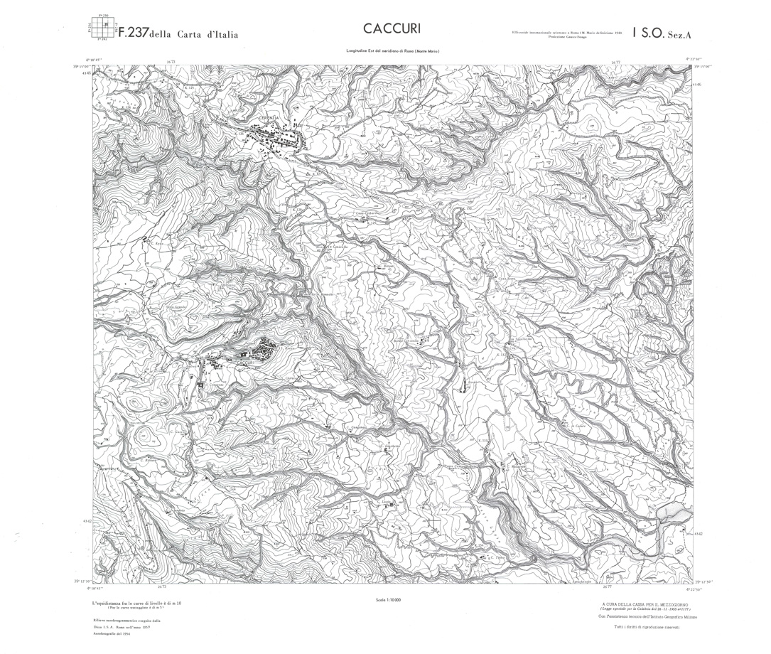 (N:36258) CALABRIA  FOGLIO 237 I SO SEZ A CACCURI (SE009075) Carte e stampe antiche: riproduzione a colori su carta (formato A1)
