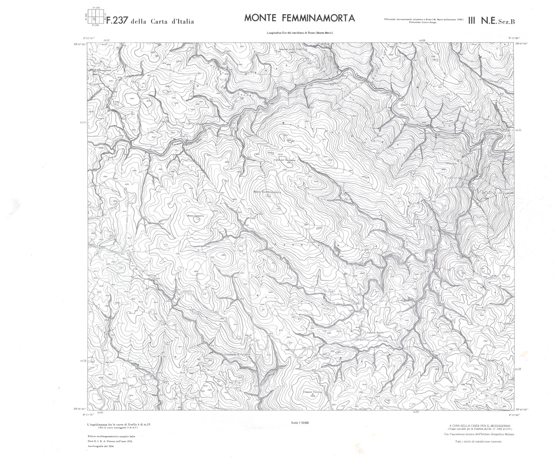 (N:36283) CALABRIA  FOGLIO 237 III NE SEZ B MONTE FEMMINAMORTA (SE009100) Carte e stampe antiche: riproduzione a colori su carta (formato A1)