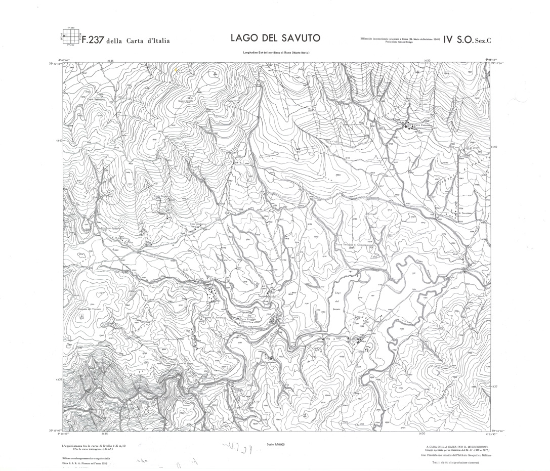 (N:36308) CALABRIA  FOGLIO 237 IV SO SEZ C LAGO DEL SAVUTO (SE009125) Carte e stampe antiche: riproduzione a colori su carta (formato A1)