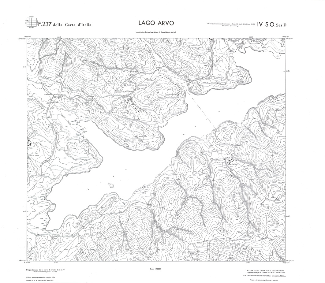 (N:36309) CALABRIA  FOGLIO 237 IV SO SEZ D LAGO ARVO (SE009126) Carte e stampe antiche: riproduzione a colori su carta (formato A1)