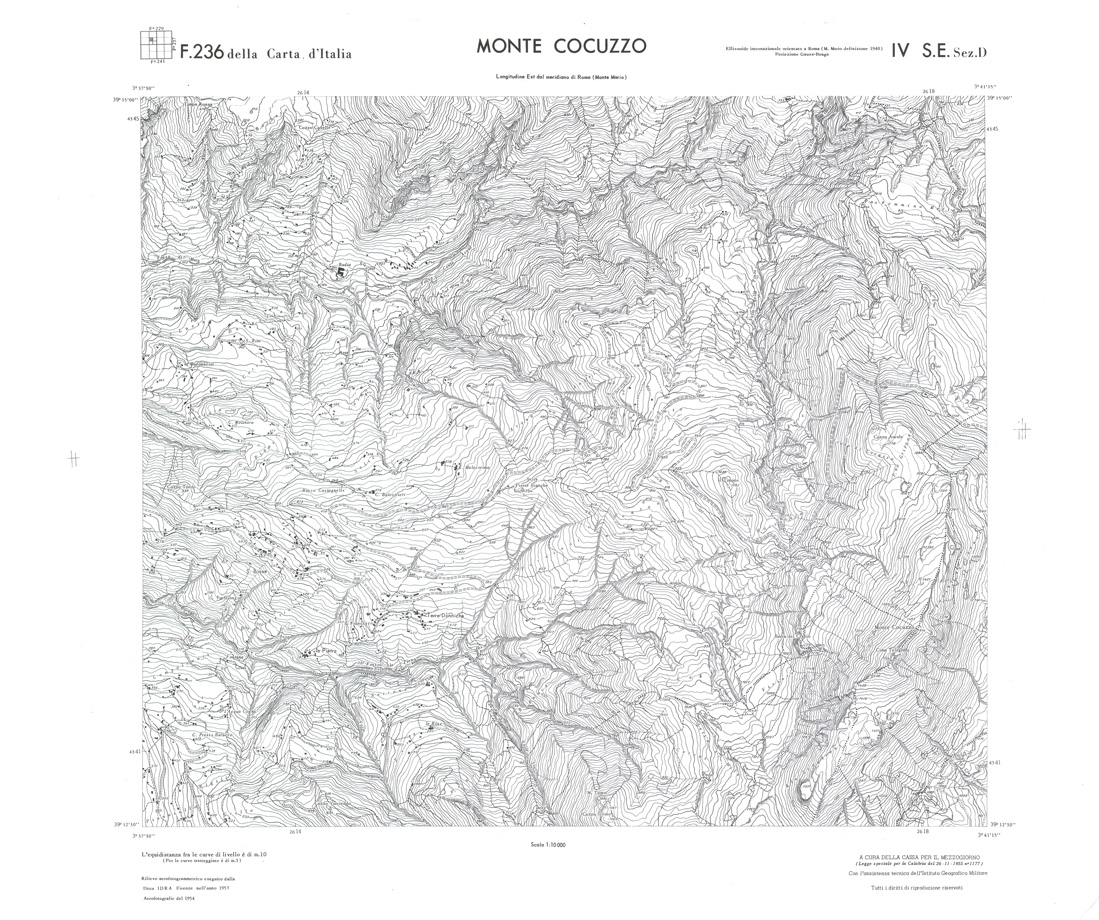 (N:36318) CALABRIA  FOGLIO 236 IV SE SEZ D MONTE COCUZZO (SE009135) Carte e stampe antiche: riproduzione a colori su carta (formato A1)