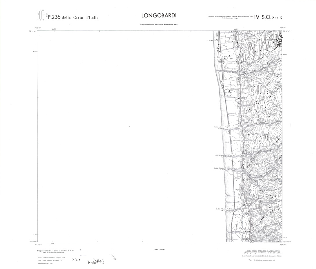 (N:36322) CALABRIA  FOGLIO 236 IV SO SEZ B LONGOBARDI (SE009139) Carte e stampe antiche: riproduzione a colori su carta (formato A1)