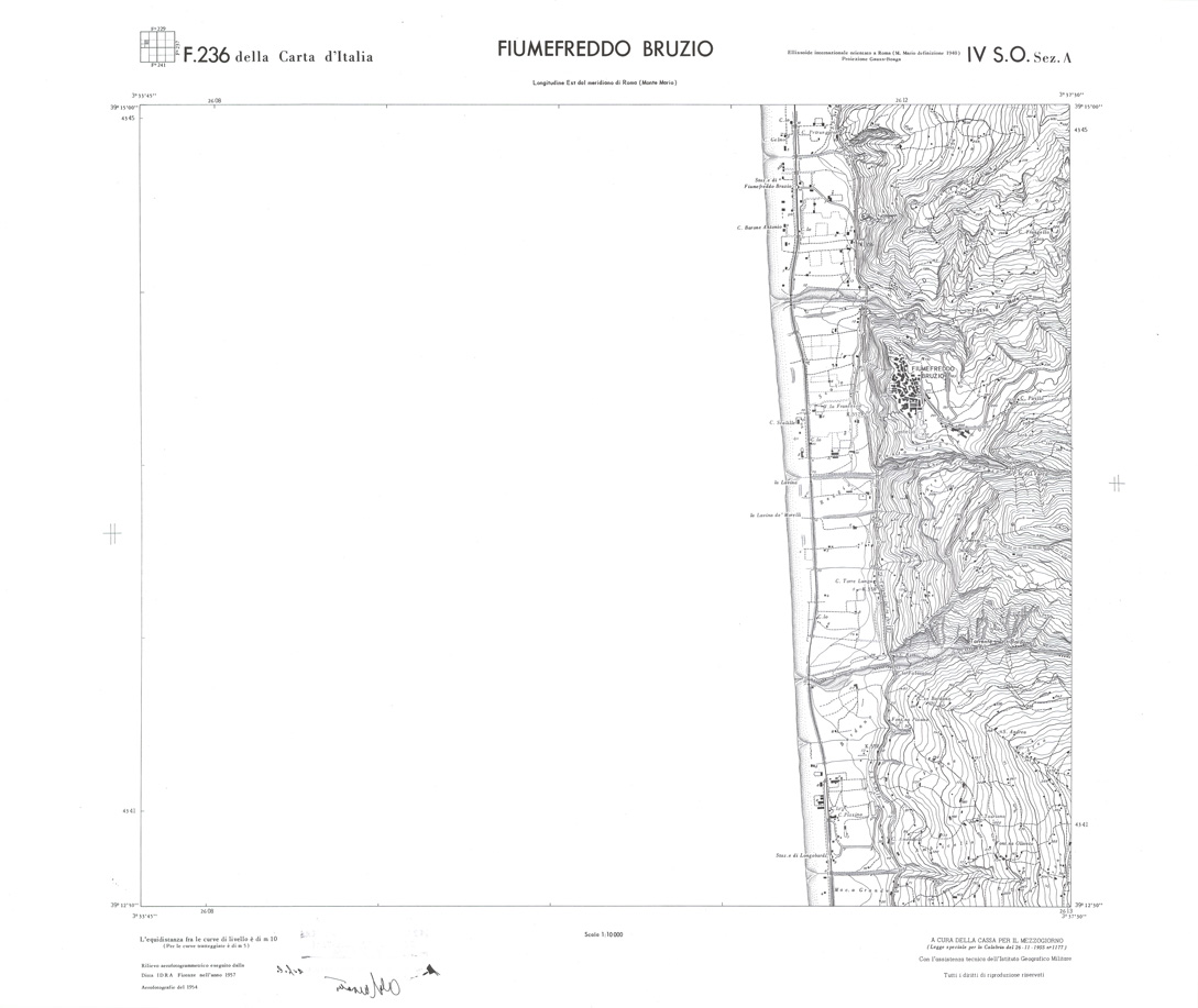 (N:36323) CALABRIA  FOGLIO 236 IV SO SEZ A FIUMEFREDDO BRUZIO (SE009140) Carte e stampe antiche: riproduzione a colori su carta (formato A1)