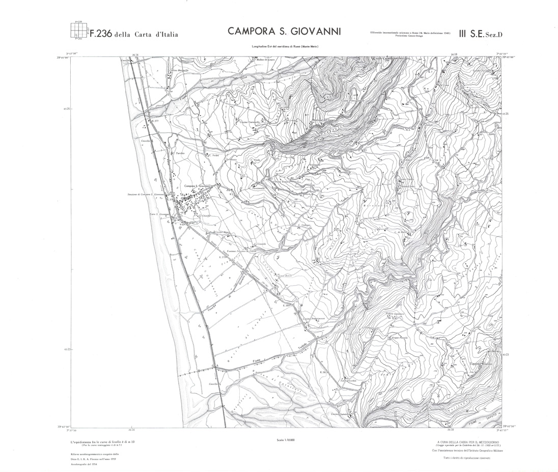 (N:36326) CALABRIA  FOGLIO 236 III SE SEZ D CAMPORA S. GIOVANNI (SE009143) Carte e stampe antiche: riproduzione a colori su carta (formato A1)