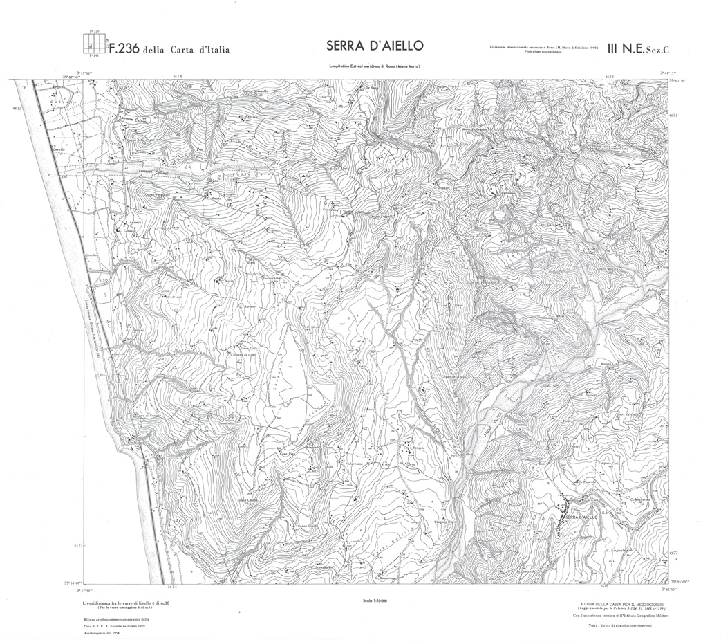 (N:36331) CALABRIA  FOGLIO 236 III NE SEZ C SERRA D'AIELLO (SE009148) Carte e stampe antiche: riproduzione a colori su carta (formato A1)
