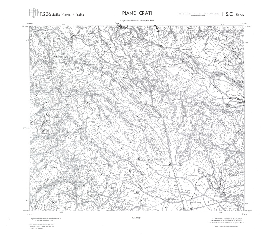 (N:36376) CALABRIA  FOGLIO 236 I SO SEZ A PIANE CRATI (SE009174) Carte e stampe antiche: riproduzione a colori su carta (formato A1)