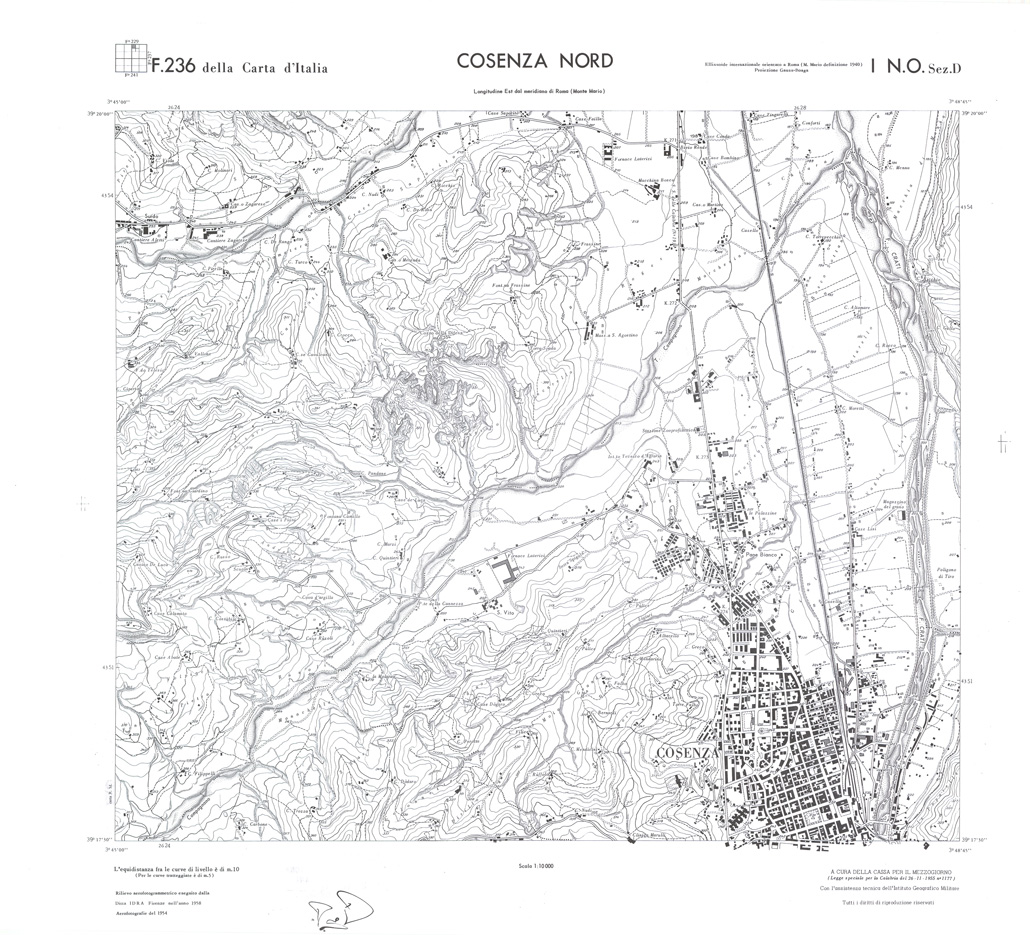 (N:36377) CALABRIA  FOGLIO 236 I NO SEZ D COSENZA NORD (SE009175) Carte e stampe antiche: riproduzione a colori su carta (formato A1)