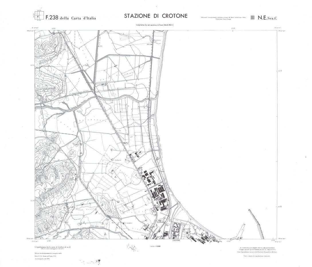 (N:36391) CALABRIA  FOGLIO 238 III NE SEZ C STAZIONE DI CROTONE (SE009183) Carte e stampe antiche: riproduzione a colori su carta (formato A1)
