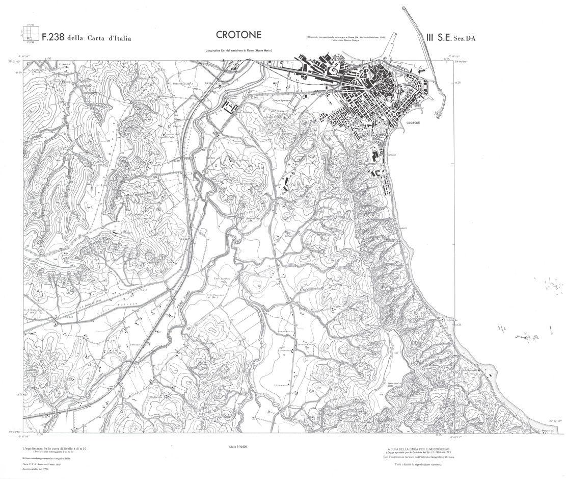 (N:36397) CALABRIA  FOGLIO 238 III SE SEZ D-A CROTONE (SE009187) Carte e stampe antiche: riproduzione a colori su carta (formato A1)