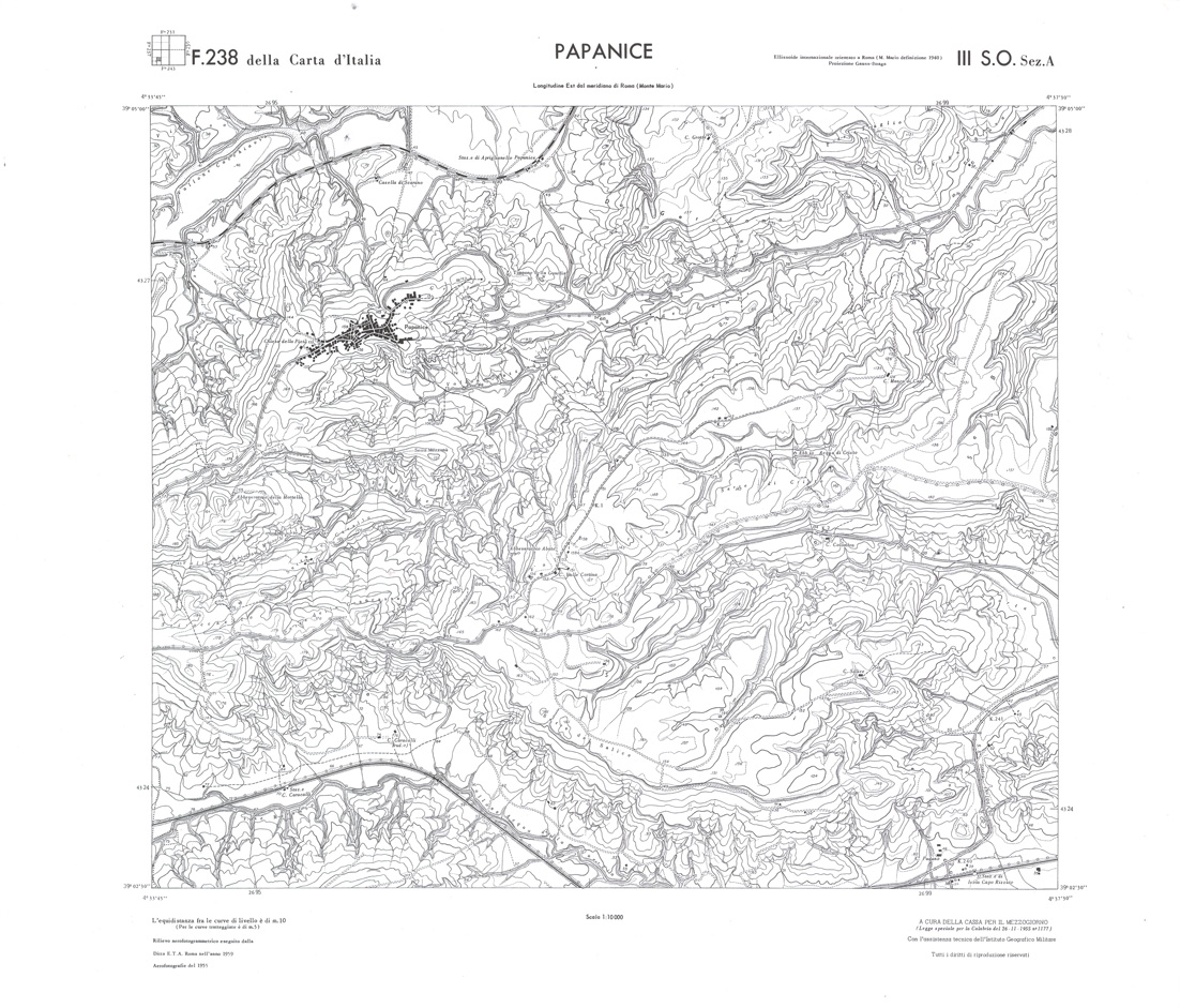 (N:36398) CALABRIA  FOGLIO 238 III SO SEZ A PAPANICE (SE009188) Carte e stampe antiche: riproduzione a colori su carta (formato A1)