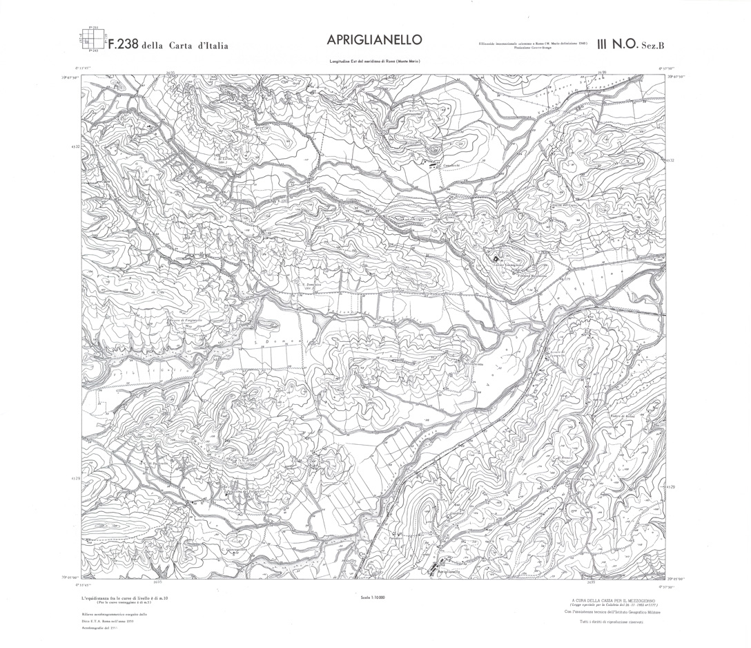 (N:36405) CALABRIA  FOGLIO 238 III NO SEZ B APRIGLIANELLO (SE009193) Carte e stampe antiche: riproduzione a colori su carta (formato A1)
