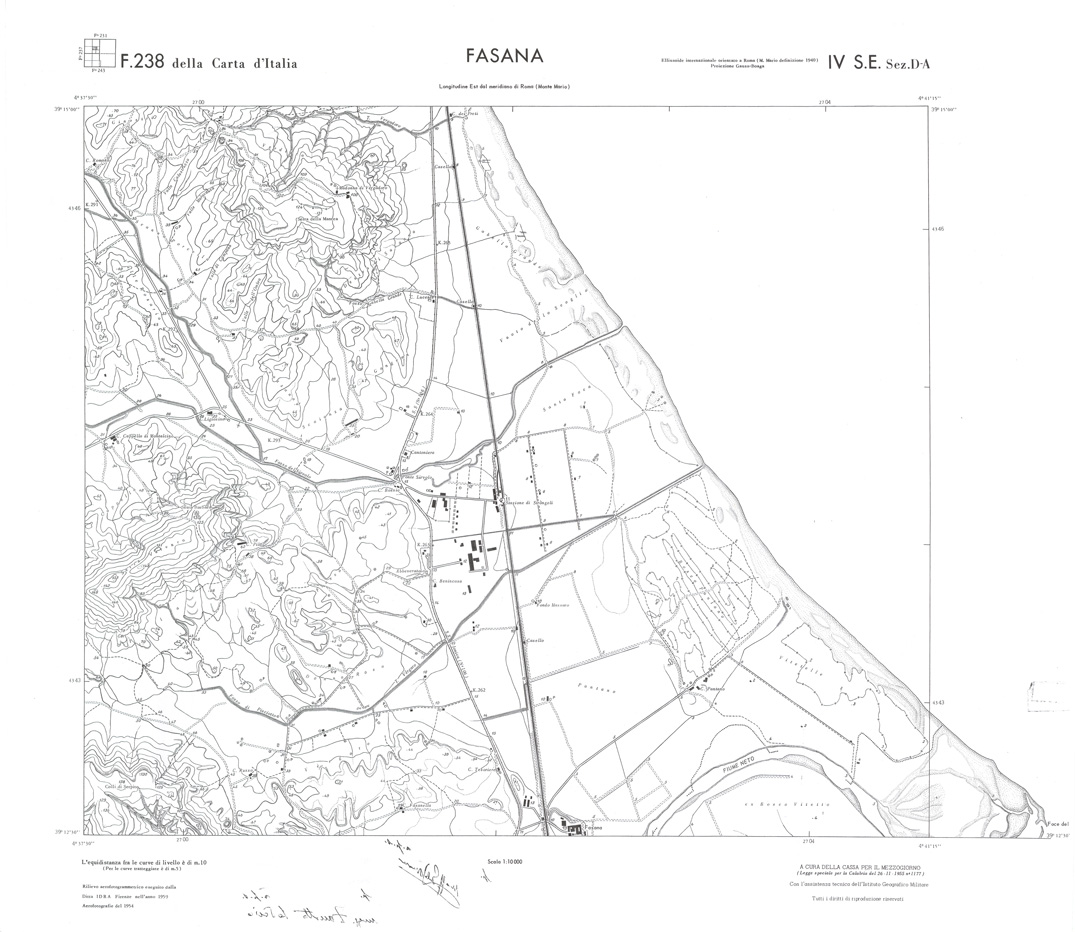 (N:36410) CALABRIA  FOGLIO 238 IV SE SEZ D-A FASANA (SE009197) Carte e stampe antiche: riproduzione a colori su carta (formato A1)