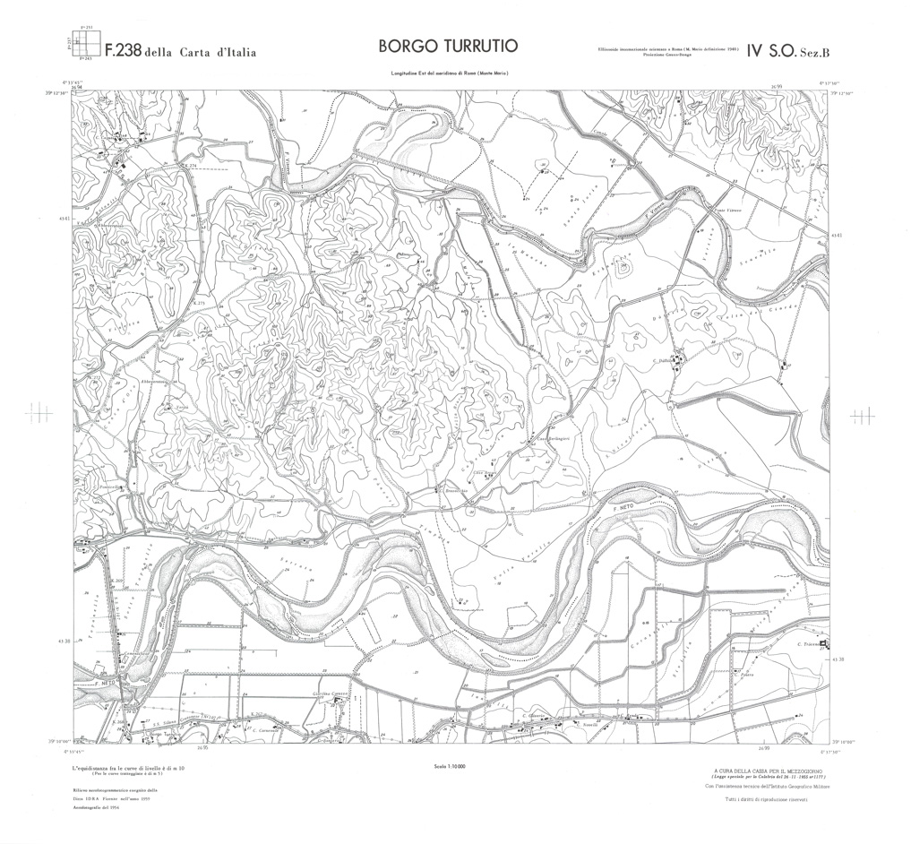 (N:36414) CALABRIA  FOGLIO 238 IV SO SEZ B BORGO TURRUTIO (SE009201) Carte e stampe antiche: riproduzione a colori su carta (formato A1)