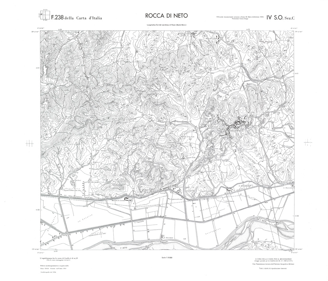 (N:36415) CALABRIA  FOGLIO 238 IV SO SEZ C ROCCA DI NETO (SE009202) Carte e stampe antiche: riproduzione a colori su carta (formato A1)