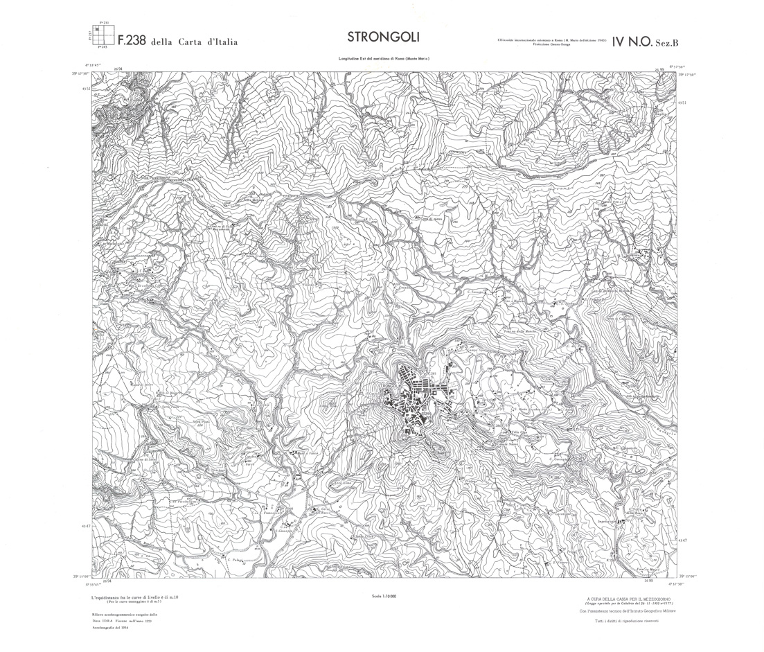 (N:36422) CALABRIA  FOGLIO 238 IV NO SEZ B STRONGOLI (SE009205) Carte e stampe antiche: riproduzione a colori su carta (formato A1)