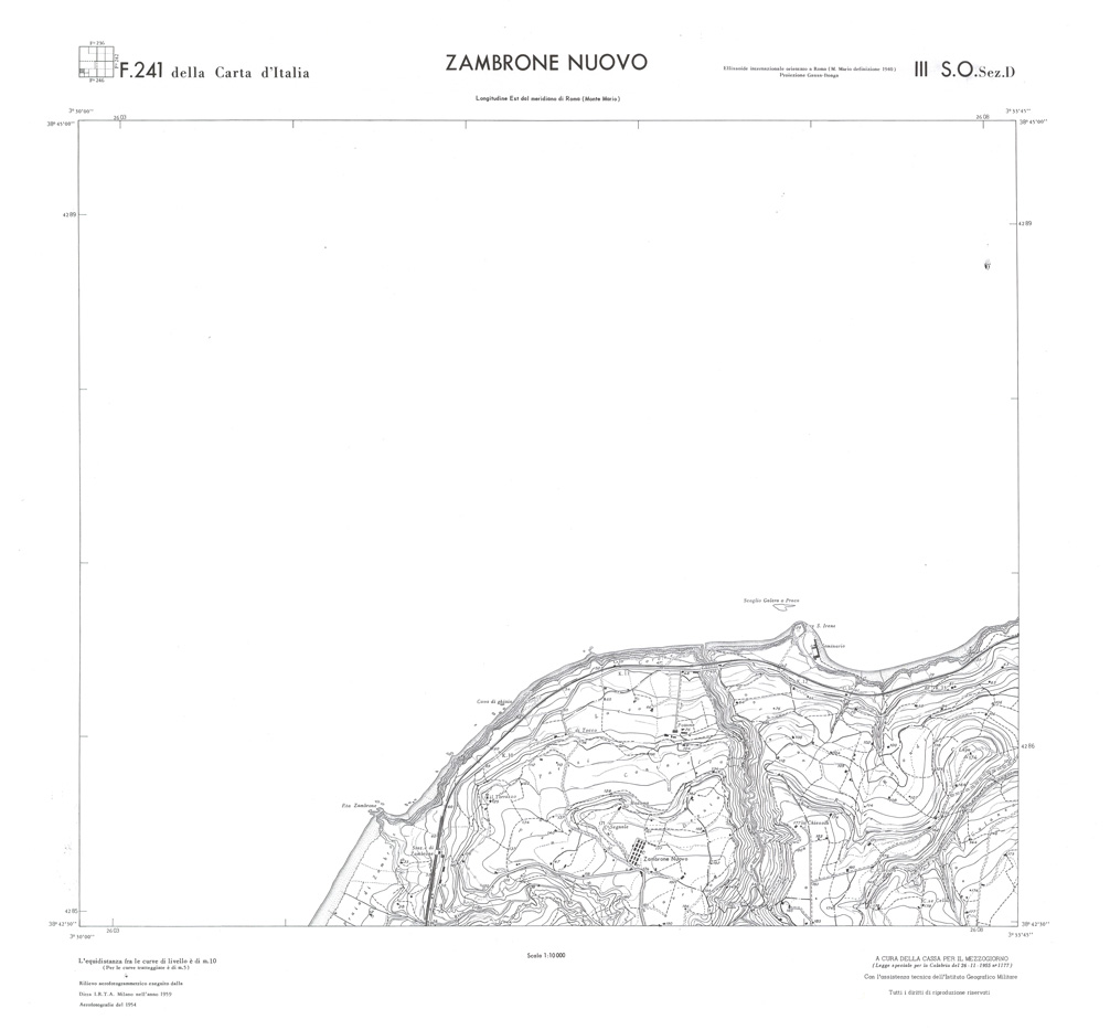 (N:36488) CALABRIA  FOGLIO 241 III SO SEZ D ZAMBRONE NUOVO (SE009247) Carte e stampe antiche: riproduzione a colori su carta (formato A1)