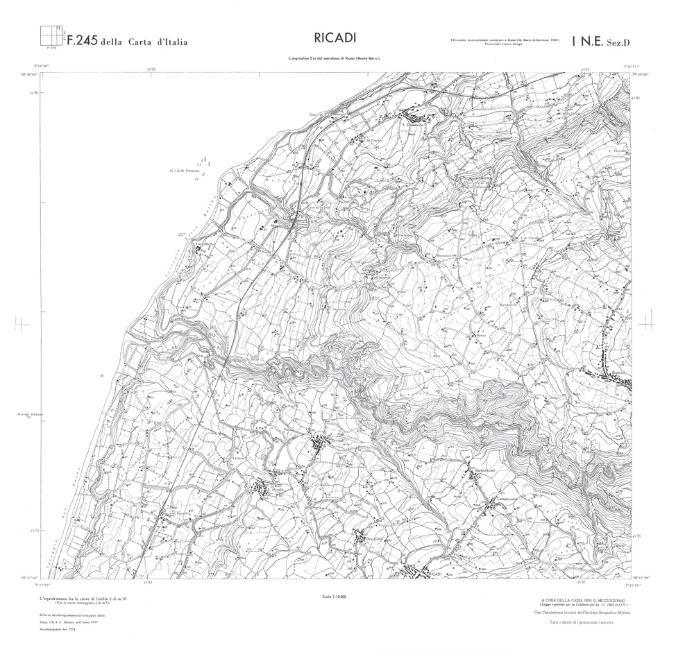 (N:36502) CALABRIA  FOGLIO 245 I NE SEZ D RICADI (SE009261) Carte e stampe antiche: riproduzione a colori su carta (formato A1)