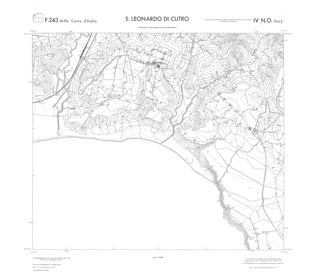(N:36507) CALABRIA  FOGLIO 243 IV NO SEZ C S. LEONARDO DI CUTRO (SE009266) Carte e stampe antiche: riproduzione a colori su carta (formato A1)