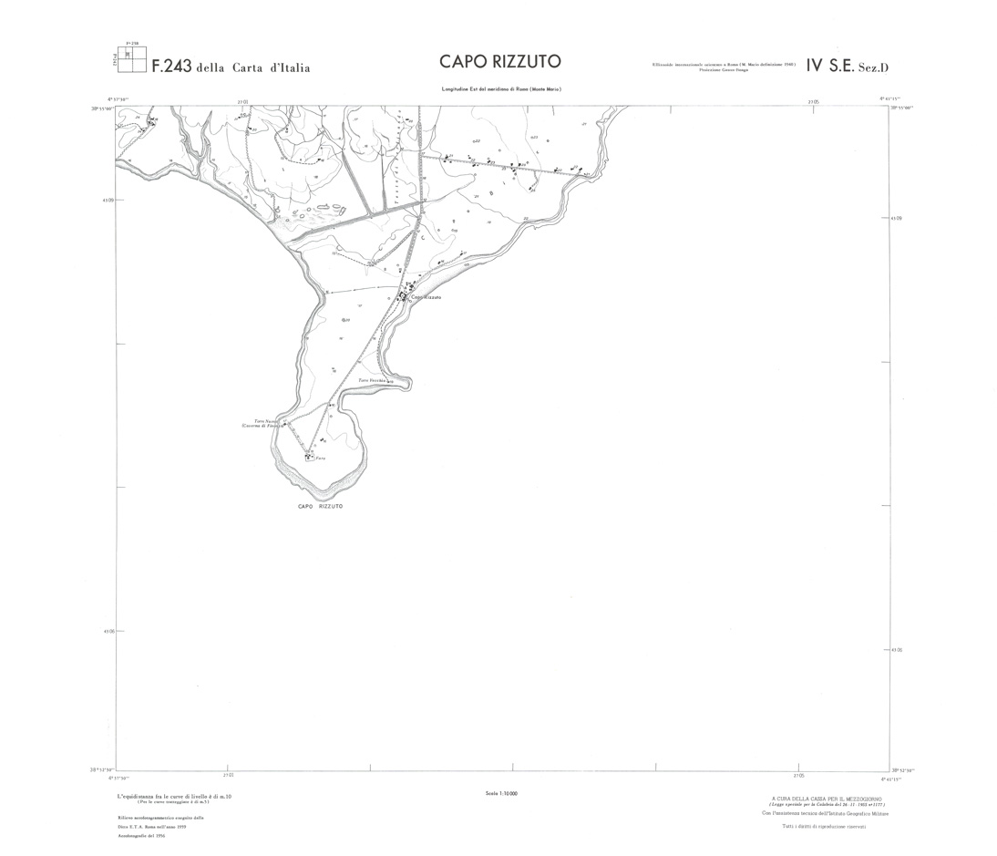 (N:36511) CALABRIA  FOGLIO 243 IV SE SEZ D CAPO RIZZUTO (SE009270) Carte e stampe antiche: riproduzione a colori su carta (formato A1)