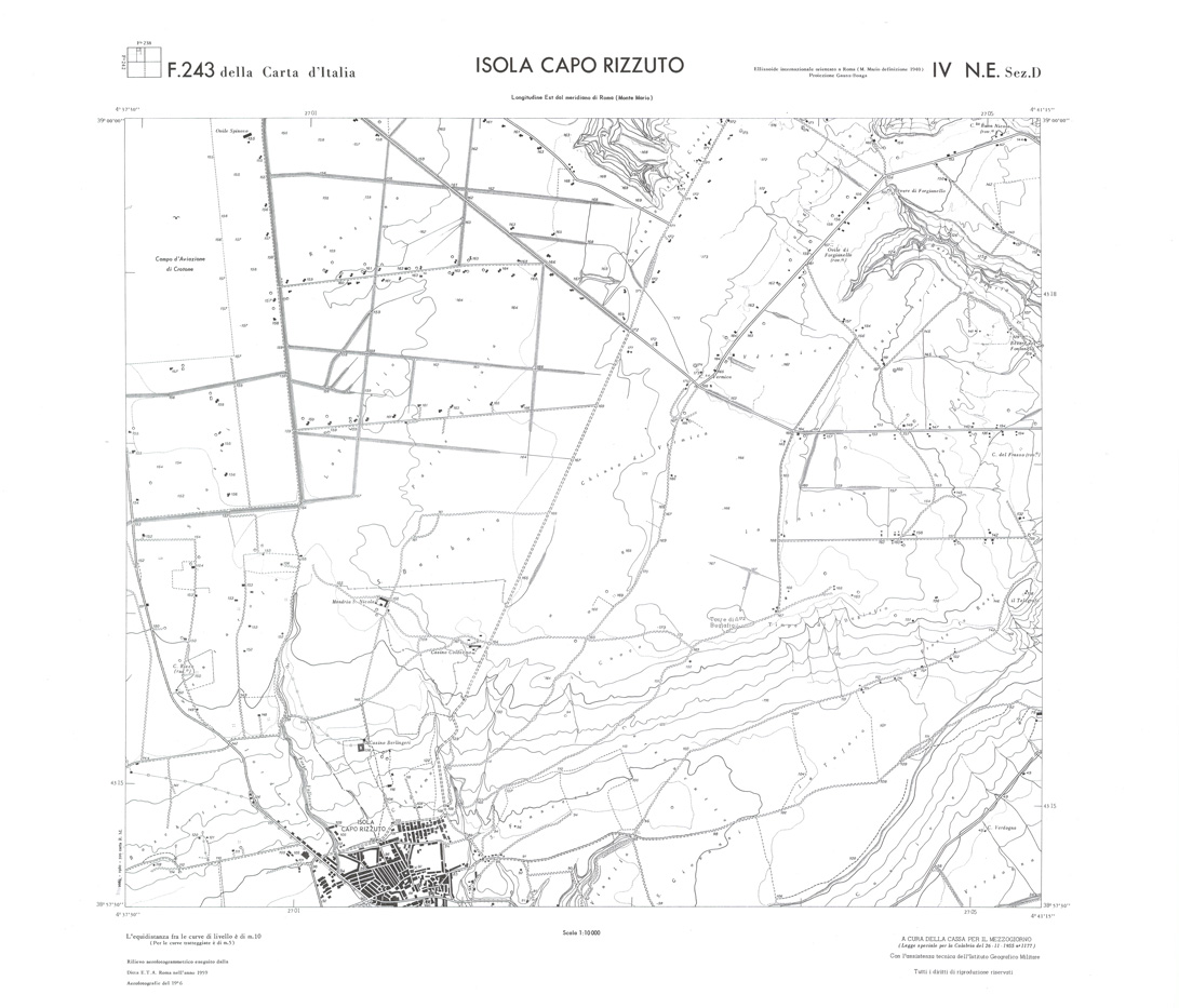 (N:36512) CALABRIA  FOGLIO 243 IV NE SEZ D ISOLA CAPO RIZZUTO (SE009271) Carte e stampe antiche: riproduzione a colori su carta (formato A1)