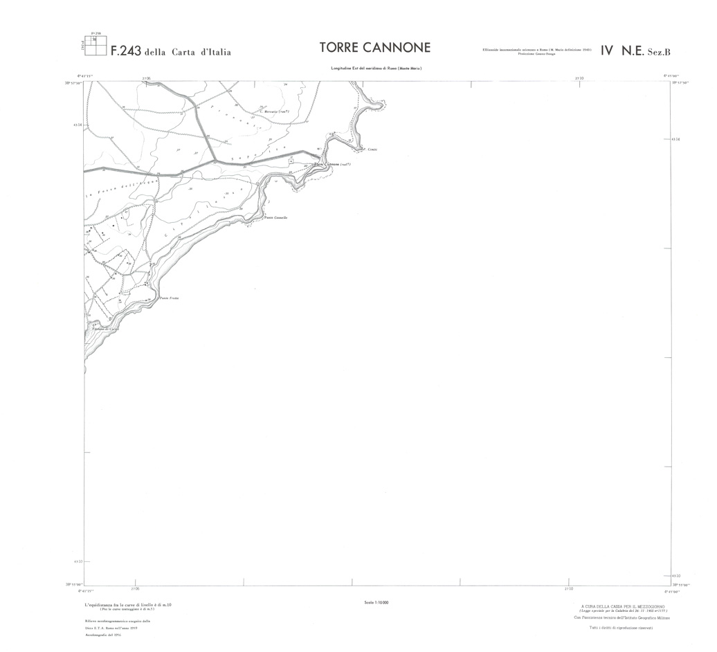 (N:36514) CALABRIA  FOGLIO 243 IV NE SEZ B TORRE CANNONE (SE009273) Carte e stampe antiche: riproduzione a colori su carta (formato A1)