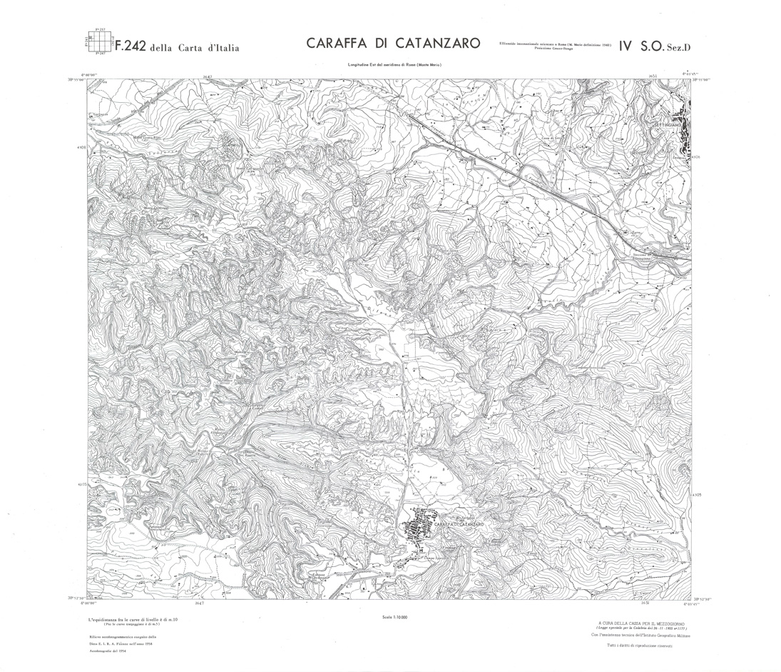 (N:36520) CALABRIA  FOGLIO 242 IV SO SEZ D CARAFFA DI CATANZARO (SE009279) Carte e stampe antiche: riproduzione a colori su carta (formato A1)