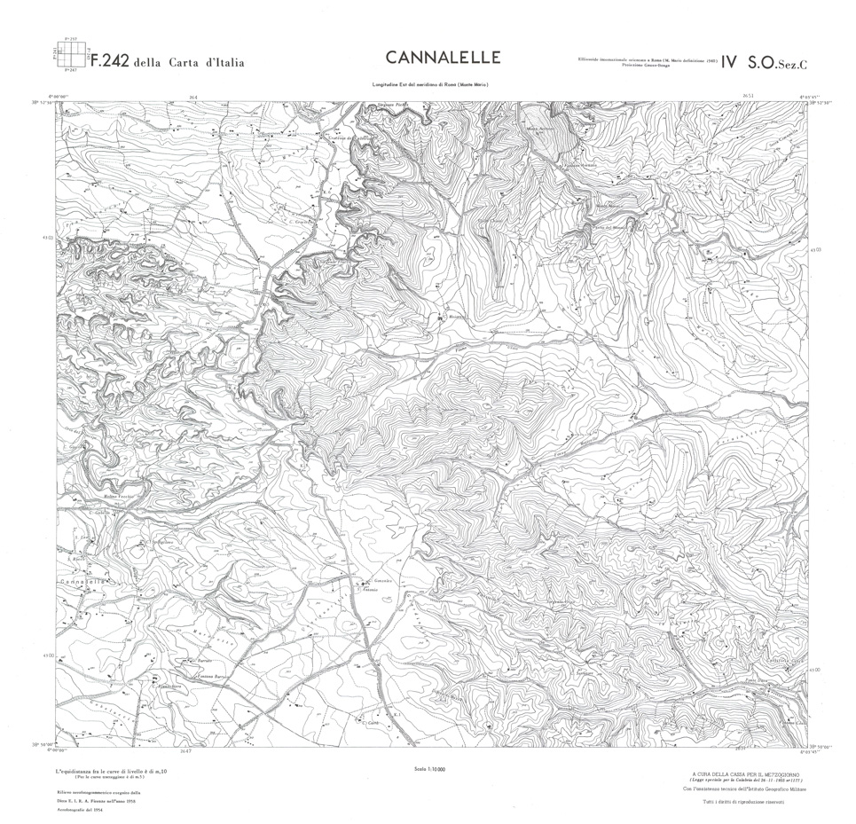 (N:36521) CALABRIA  FOGLIO 242 IV SO SEZ C CANNALELLE (SE009280) Carte e stampe antiche: riproduzione a colori su carta (formato A1)