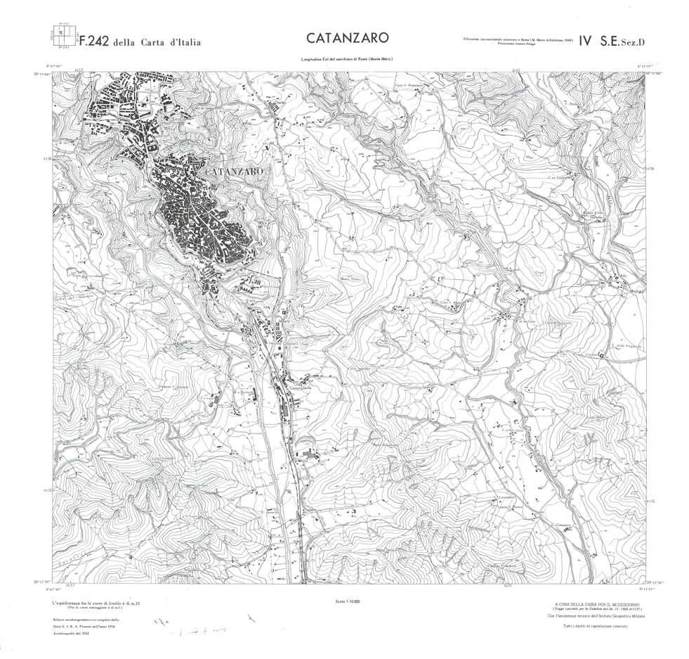 (N:36524) CALABRIA  FOGLIO 242 IV SE SEZ D CATANZARO (SE009283) Carte e stampe antiche: riproduzione a colori su carta (formato A1)