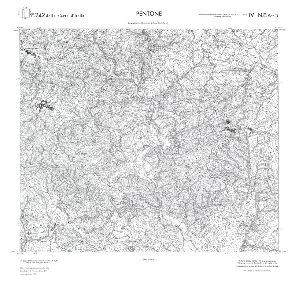 (N:36528) CALABRIA  FOGLIO 242 IV NE SEZ D PENTONE (SE009287) Carte e stampe antiche: riproduzione a colori su carta (formato A1)