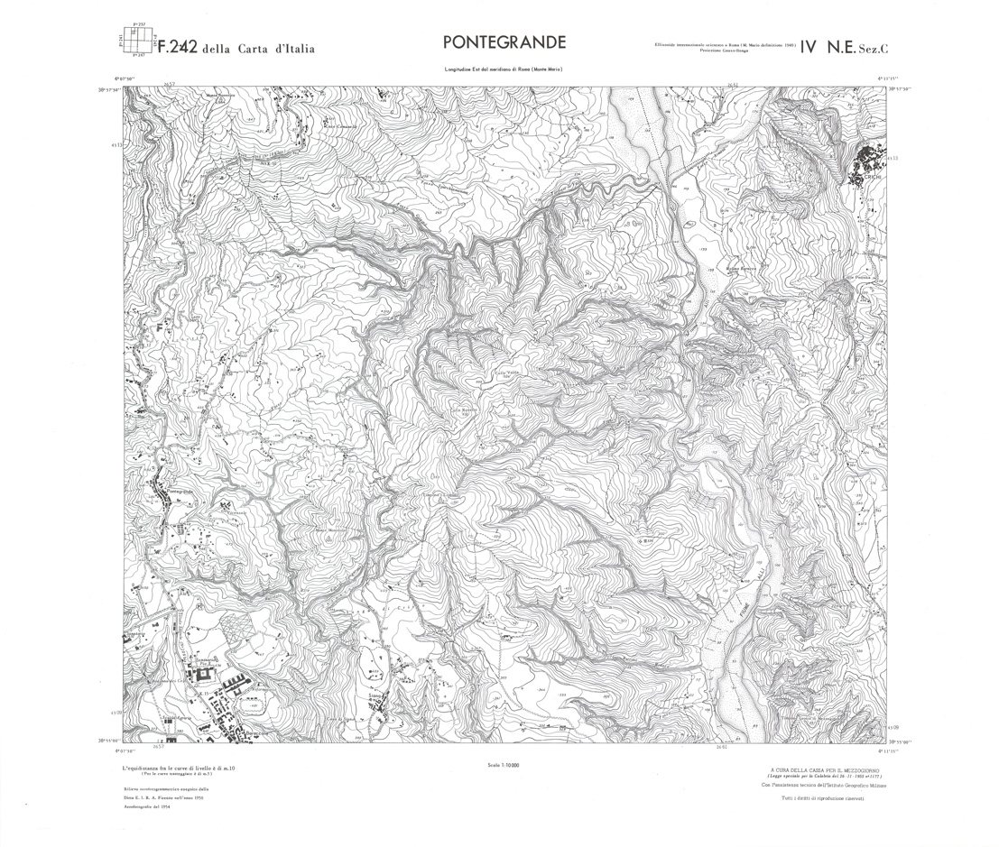 (N:36529) CALABRIA  FOGLIO 242 IV NE SEZ C PONTEGRANDE (SE009288) Carte e stampe antiche: riproduzione a colori su carta (formato A1)