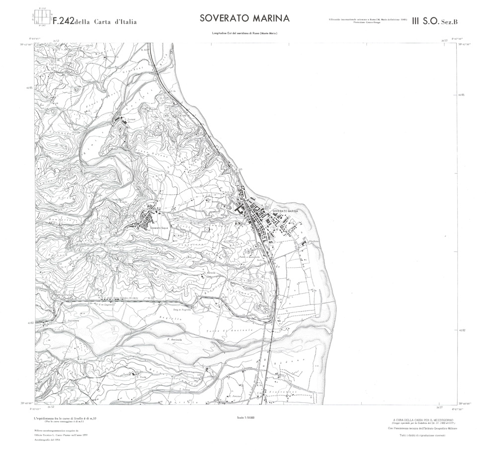 (N:36538) CALABRIA  FOGLIO 242 III SO SEZ B SOVERATO MARINA (SE009297) Carte e stampe antiche: riproduzione a colori su carta (formato A1)