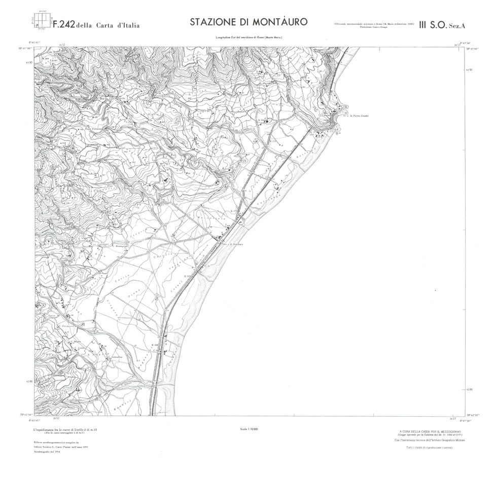 (N:36539) CALABRIA  FOGLIO 242 III SO SEZ A STAZIONE DI MONTAURO (SE009298) Carte e stampe antiche: riproduzione a colori su carta (formato A1)