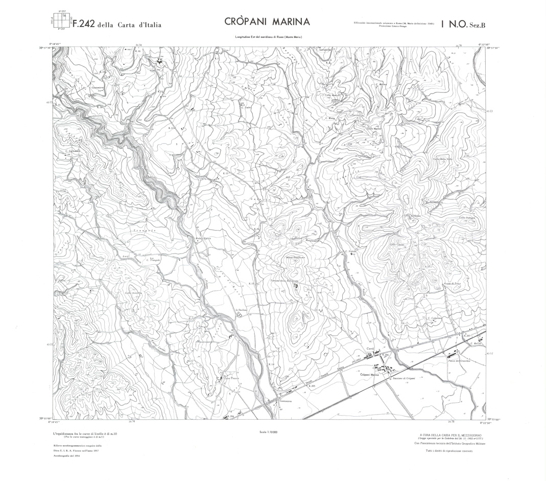 (N:36543) CALABRIA  FOGLIO 242 I NO SEZ B CROPANI MARINA (SE009302) Carte e stampe antiche: riproduzione a colori su carta (formato A1)