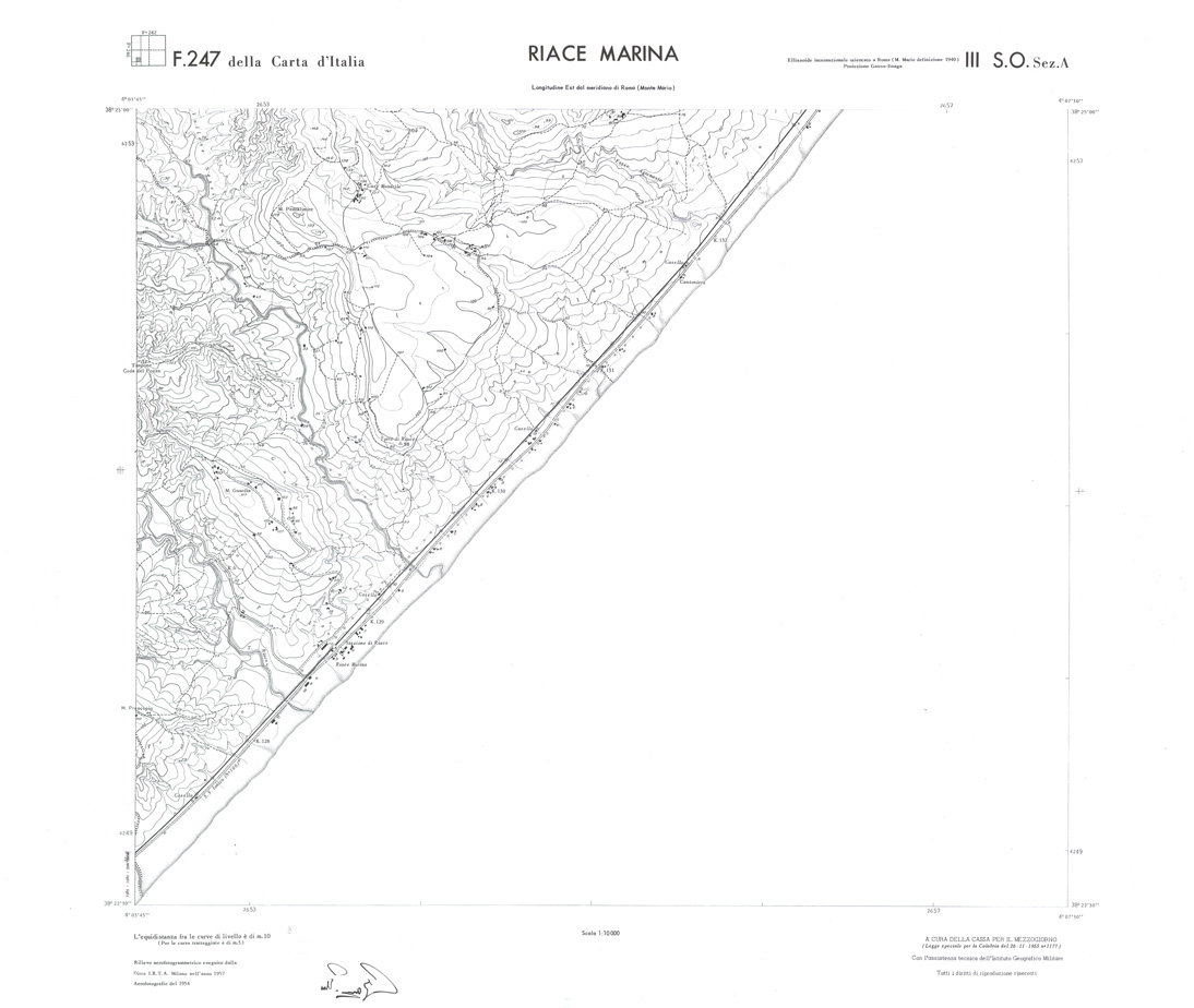 (N:36552) CALABRIA  FOGLIO 247 III SO SEZ A RIACE MARINA (SE009311) Carte e stampe antiche: riproduzione a colori su carta (formato A1)