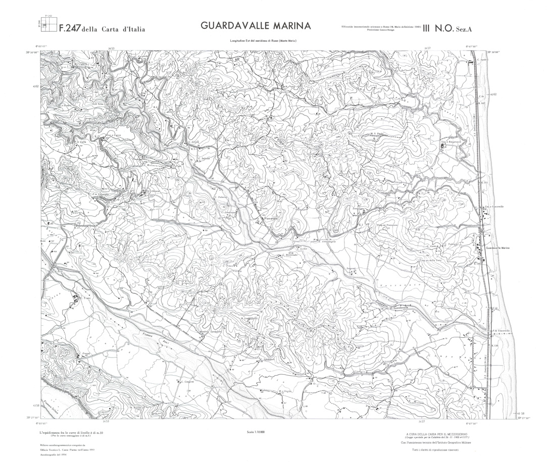 (N:36555) CALABRIA  FOGLIO 247 III NO SEZ A GUARDAVALLE MARINA (SE009314) Carte e stampe antiche: riproduzione a colori su carta (formato A1)