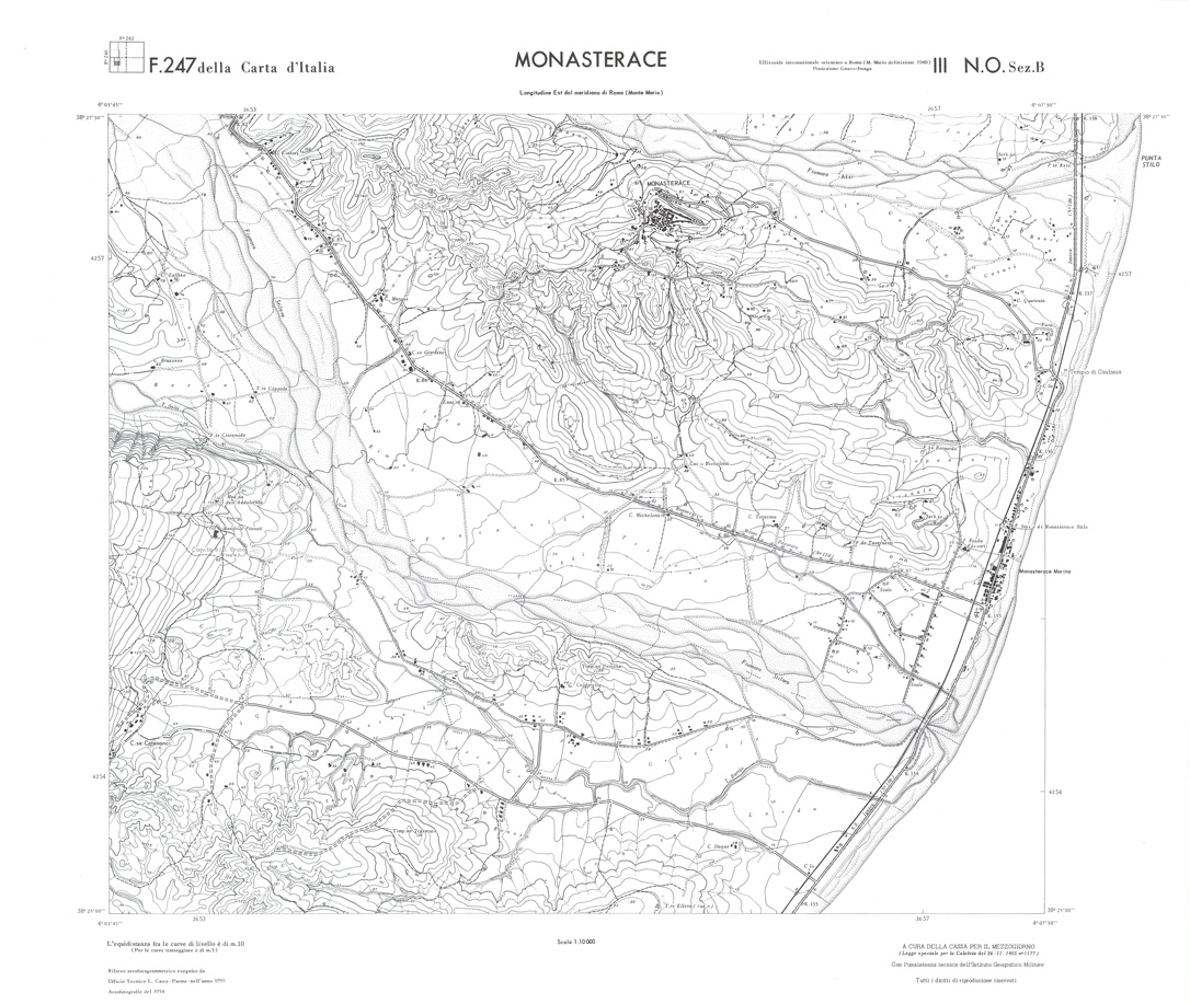 (N:36556) CALABRIA  FOGLIO 247 III NO SEZ B MONASTERACE (SE009315) Carte e stampe antiche: riproduzione a colori su carta (formato A1)