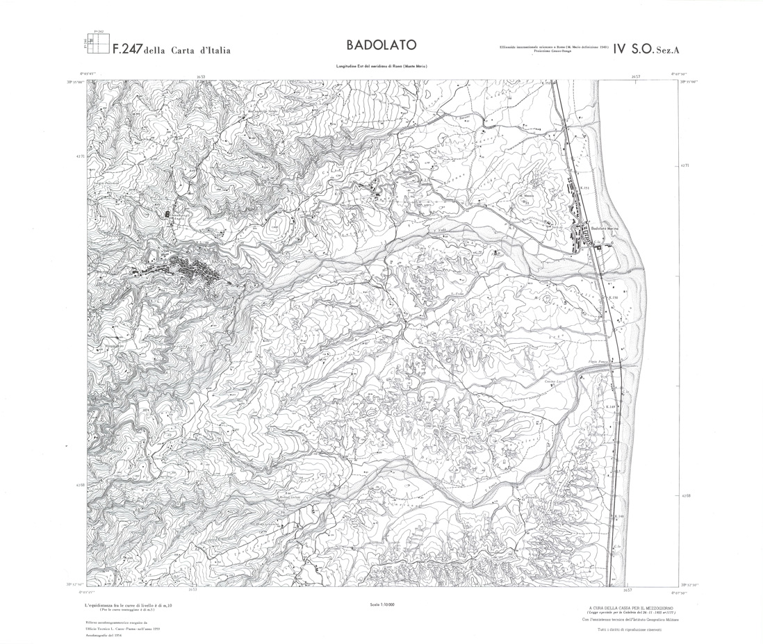 (N:36559) CALABRIA  FOGLIO 247 IV SO SEZ A BADOLATO (SE009318) Carte e stampe antiche: riproduzione a colori su carta (formato A1)