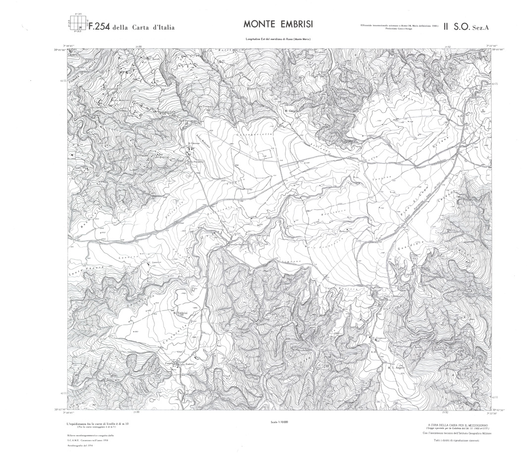 (N:36590) CALABRIA  FOGLIO 254 II SO SEZ A MONTE EMBRISI (SE009349) Carte e stampe antiche: riproduzione a colori su carta (formato A1)