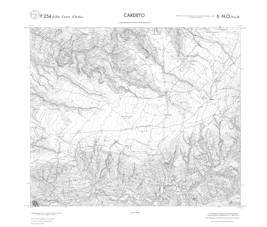 (N:36595) CALABRIA  FOGLIO 254 II NO SEZ B CARDETO (SE009354) Carte e stampe antiche: riproduzione a colori su carta (formato A1)