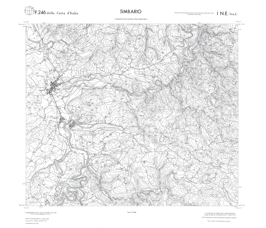(N:36605) CALABRIA  FOGLIO 246 I NE SEZ C SIMBARIO (SE009364) Carte e stampe antiche: riproduzione a colori su carta (formato A1)
