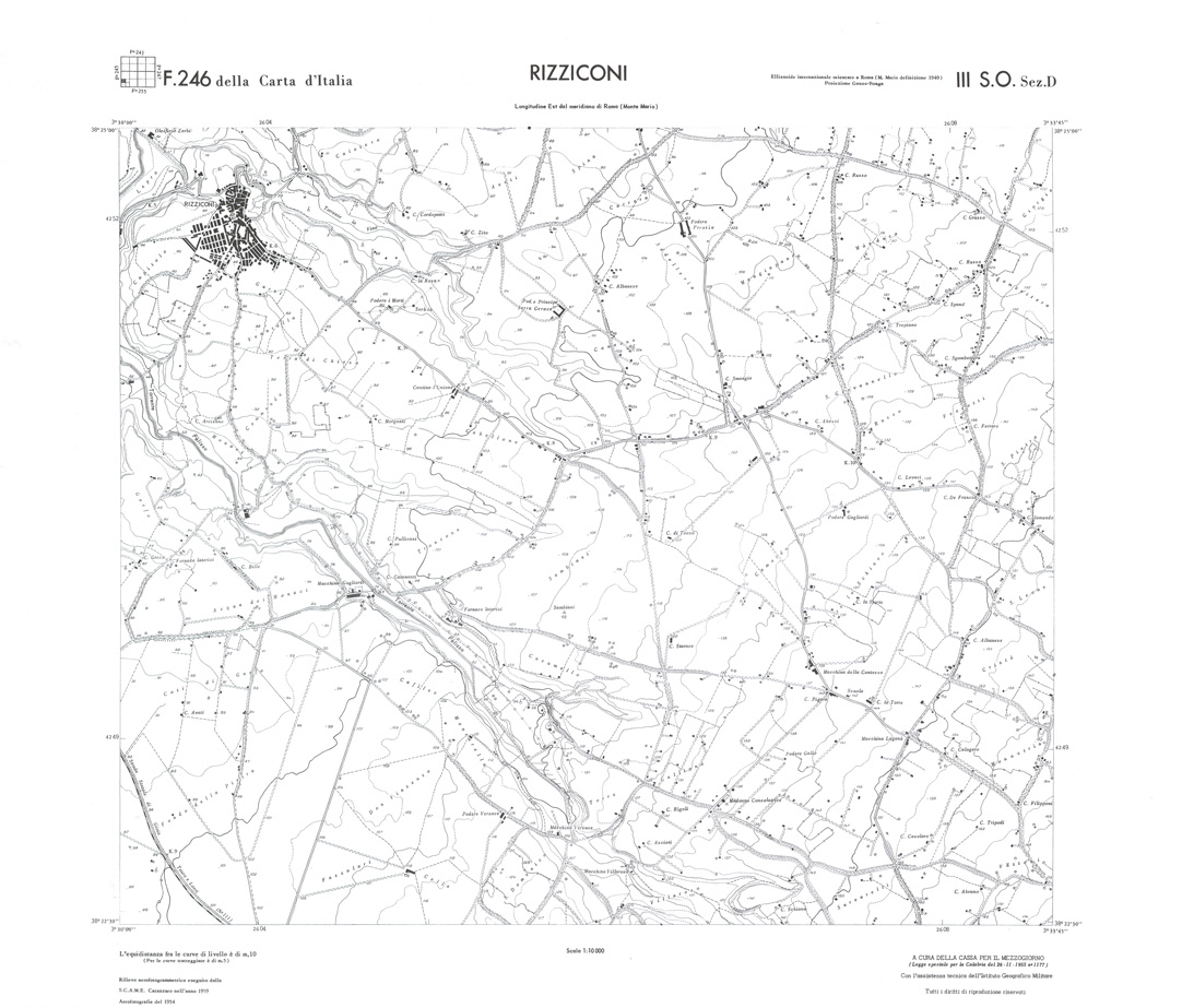 (N:36647) CALABRIA  FOGLIO 246 III SO SEZ D RIZZICONI (SE009406) Carte e stampe antiche: riproduzione a colori su carta (formato A1)