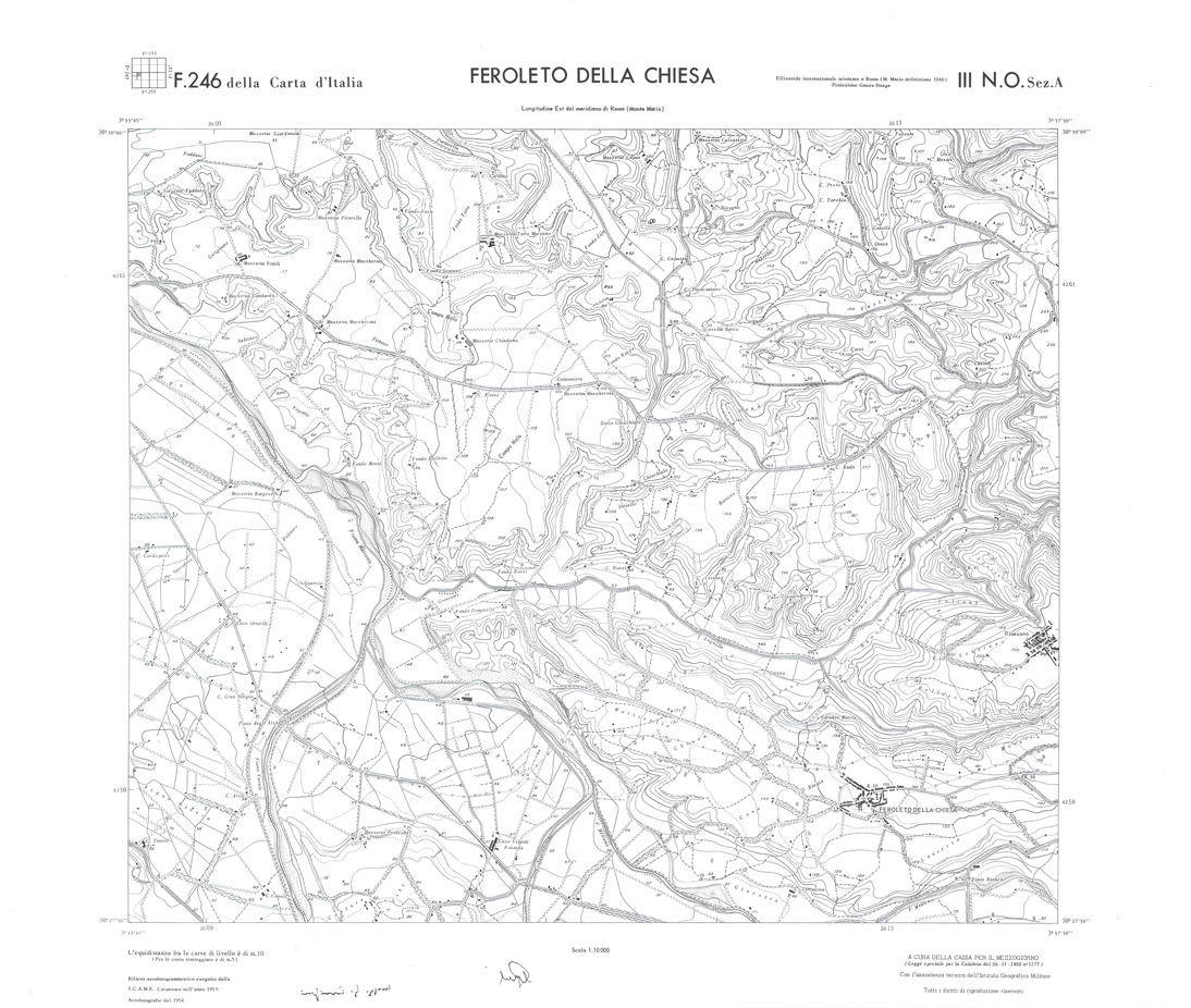 (N:36648) CALABRIA  FOGLIO 246 III NO SEZ A FEROLETO DELLA CHIESA (SE009407) Carte e stampe antiche: riproduzione a colori su carta (formato A1)