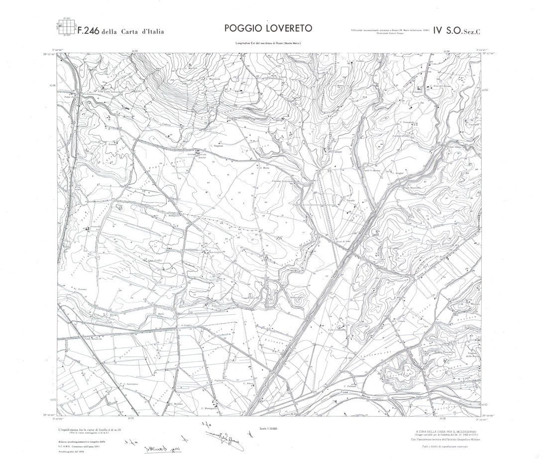 (N:36662) CALABRIA  FOGLIO 246 IV SO SEZ C POGGIO LOVERETO (SE009421) Carte e stampe antiche: riproduzione a colori su carta (formato A1)