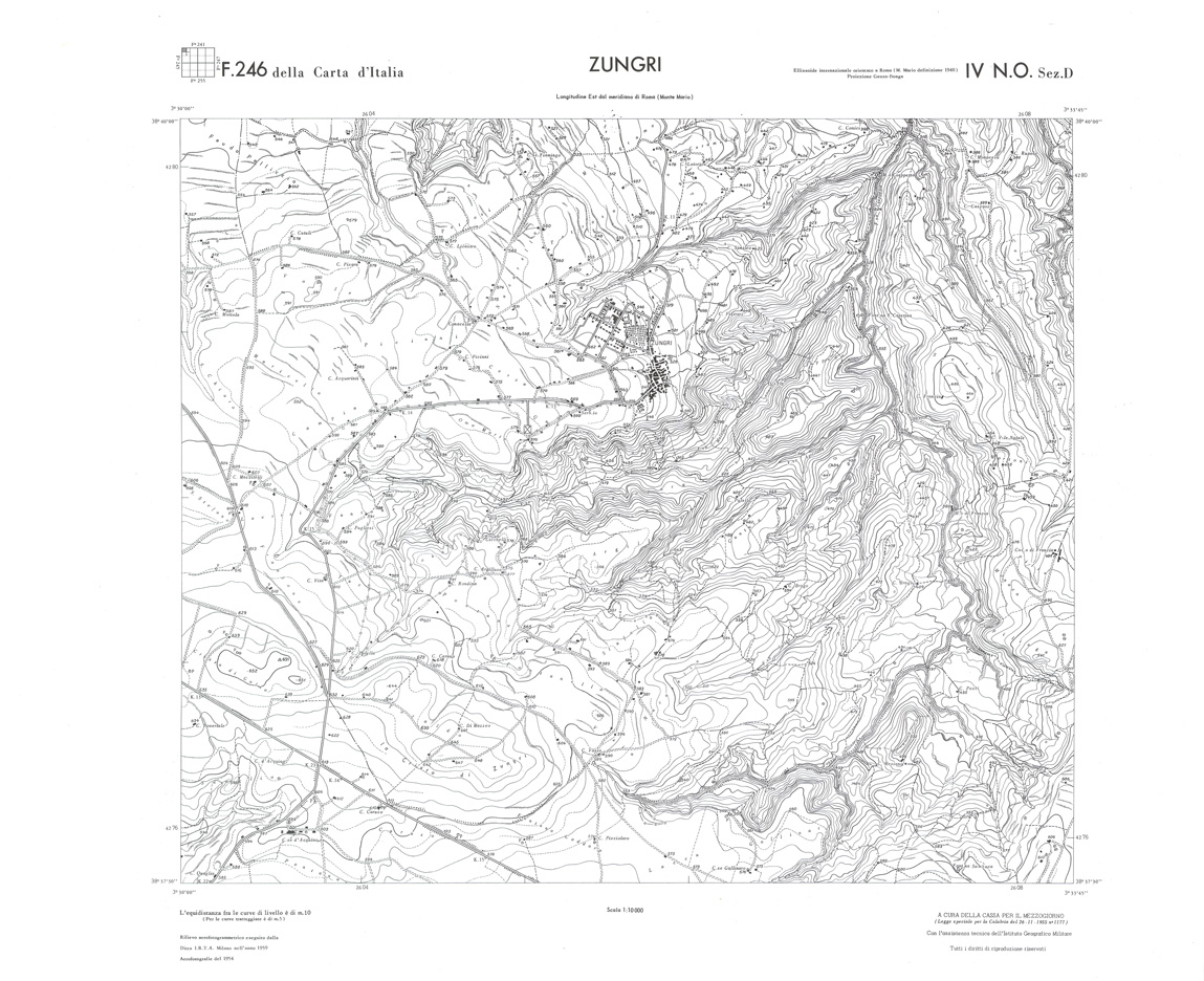 (N:36667) CALABRIA  FOGLIO 246 IV NO SEZ D ZUNGRI (SE009426) Carte e stampe antiche: riproduzione a colori su carta (formato A1)