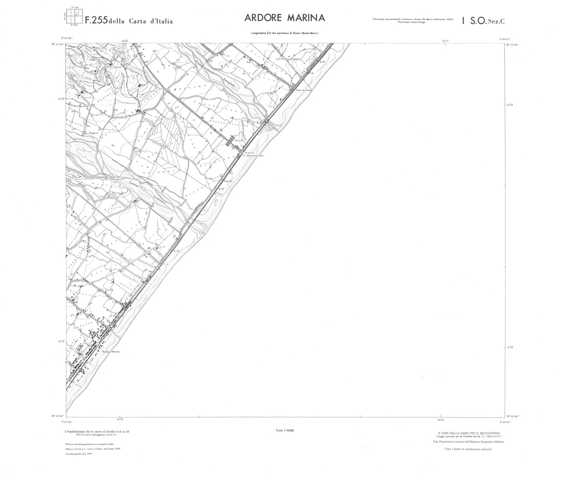 (N:36671) CALABRIA  FOGLIO 255 I SO SEZ C ARDORE MARINA (SE009430) Carte e stampe antiche: riproduzione a colori su carta (formato A1)